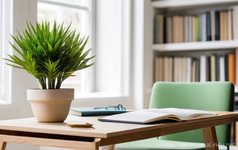 미니멀라이프 라이프 해킹 - **Prompt: Minimalist Home Office for Focus and Serenity**
    A bright, clean, and minimalist home o...