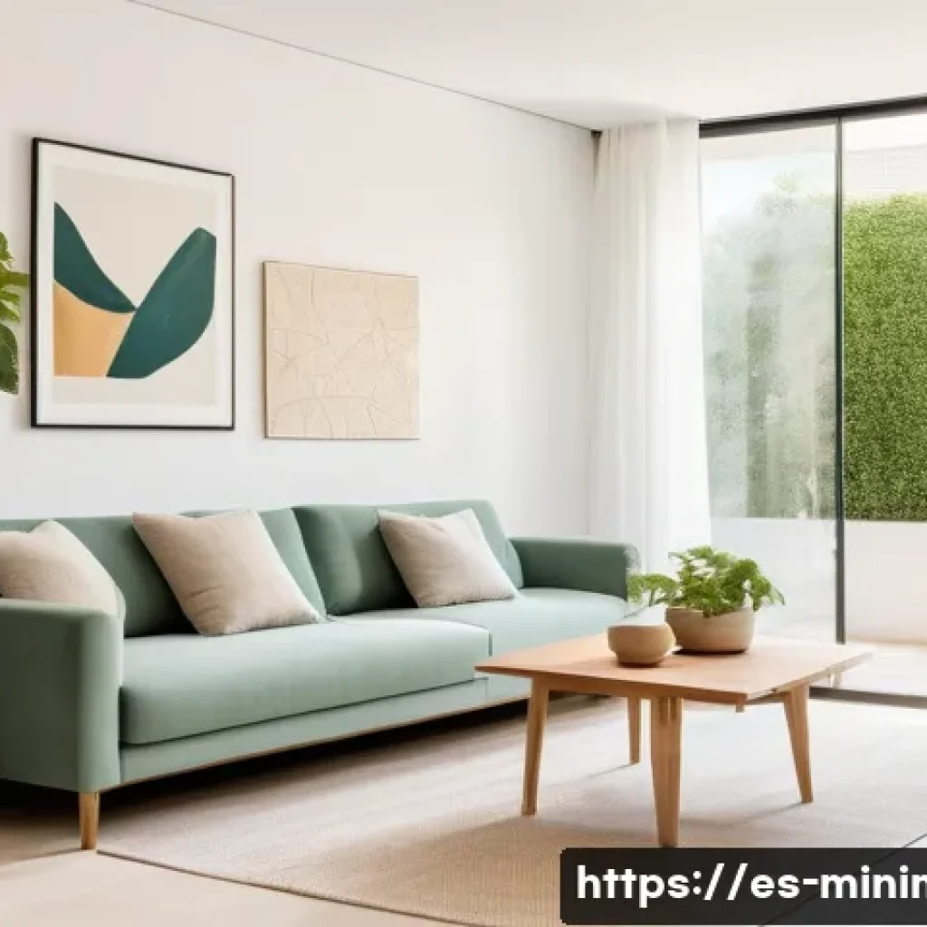 미니멀라이프 삶의 정리 - A bright, spacious living room in a modern Spanish apartment, styled with minimalistic decor featuri...