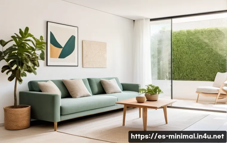 미니멀라이프 삶의 정리 - A bright, spacious living room in a modern Spanish apartment, styled with minimalistic decor featuri...