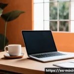 미니멀라이프 신속한 결정을 위한 방법 - A minimalist home office scene inspired by Spanish culture, featuring a clean, organized desk with a...