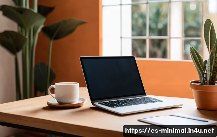 미니멀라이프 신속한 결정을 위한 방법 - A minimalist home office scene inspired by Spanish culture, featuring a clean, organized desk with a...