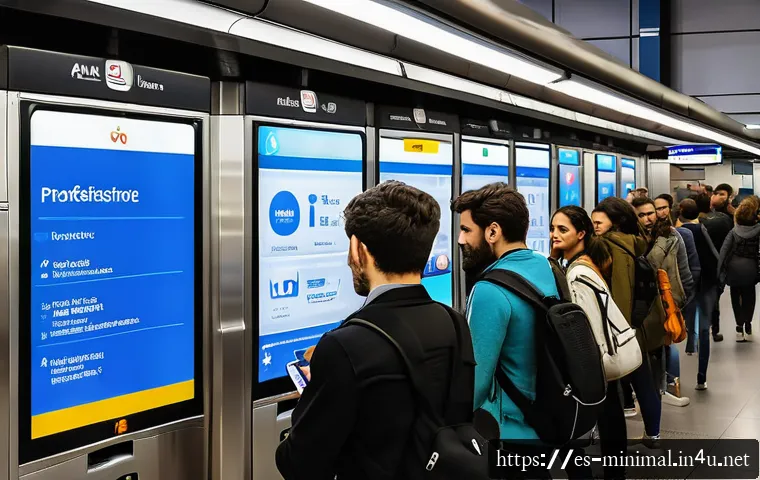 미니멀라이프 대중교통 이용 - A bustling Madrid metro station during rush hour, showing diverse commuters using contactless card a...