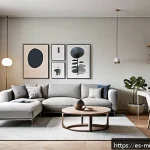 미니멀라이프 집 꾸미기 - A modern minimalist living room designed for a Spanish family with children, featuring durable multi...